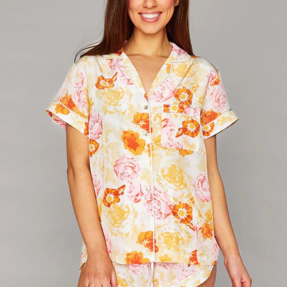 Buddy Love Floral Print Pajama Set - Yellow and Pink